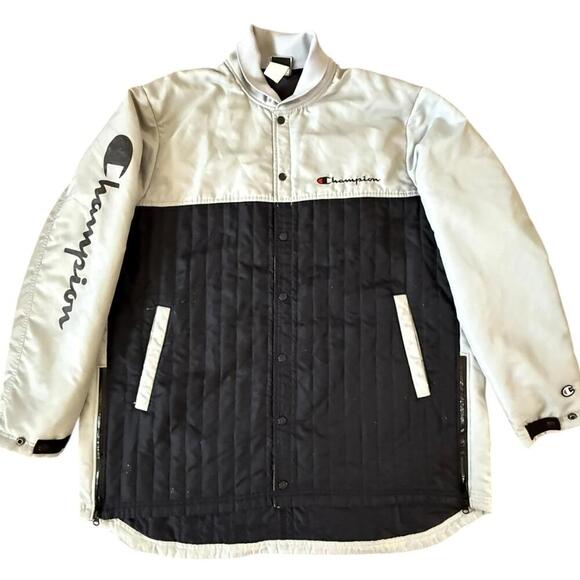 Champion 3XL Black Gray Colorblock Jacket – Logo Sleeve, Oversized Fit - Picture 1 of 8
